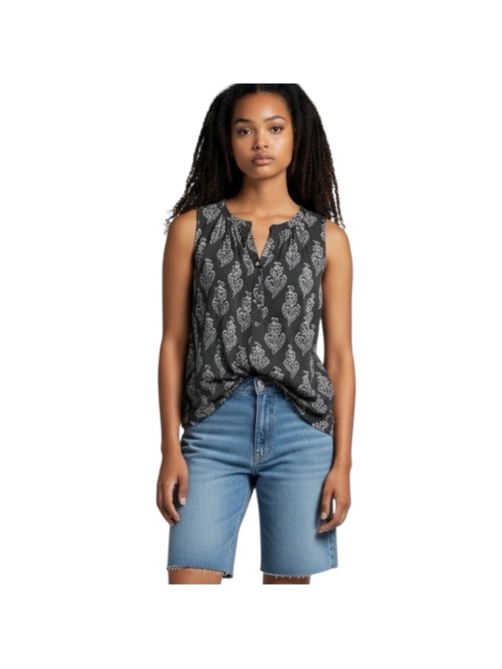 ANTHROPOLOGIE‎ HOLDING HORSES Floral Sleeveless Top Deep Green/Black Size Small
